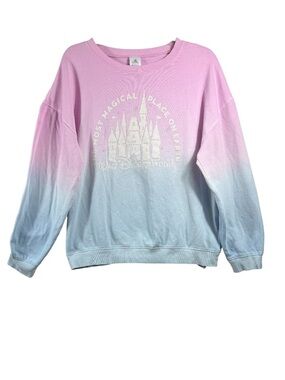 Disney Parks Walt Disney World Castle Ombre Sweatshirt XL Pink Blue Crewneck